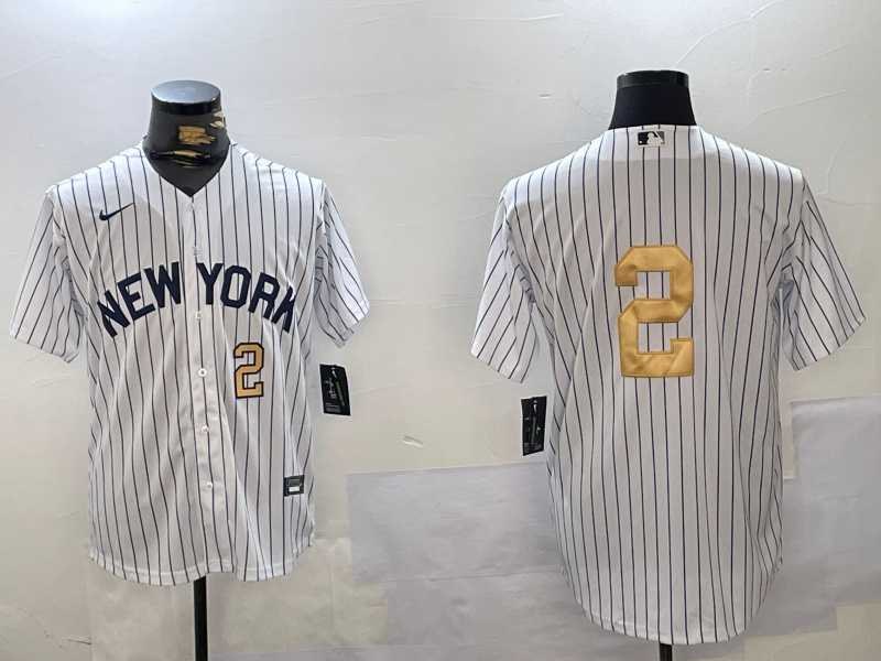 Mens New York Yankees #2 Derek Jeter White Pinstripe Without Name Fashion Cool Base Jerseys